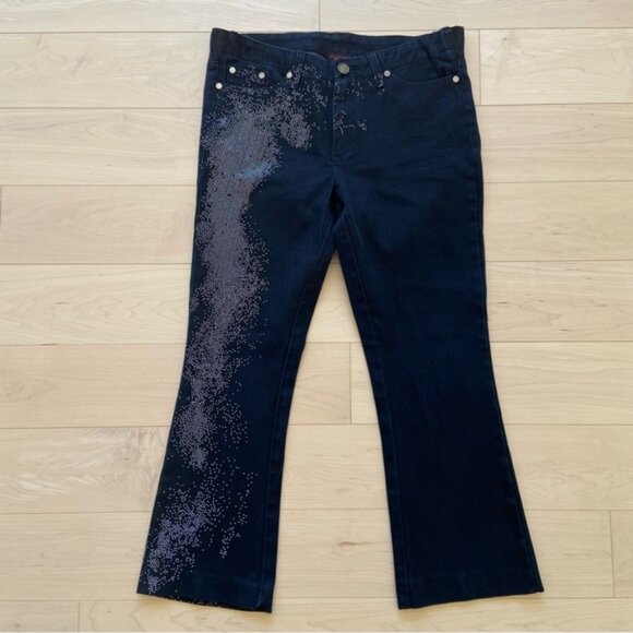 Simon Chang women black beaded jeans straight leg mid rise silver studs size 6 - Picture 14 of 14